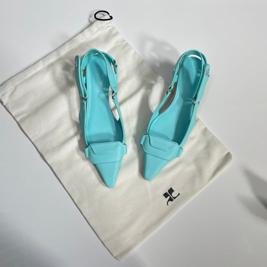 Courreges Leather Slingback Pump in Turquoise