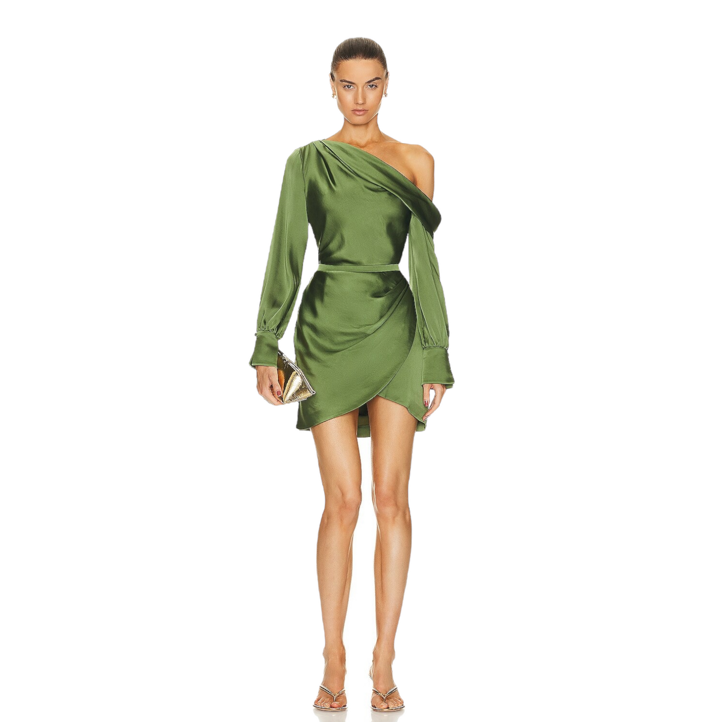 SIMKHAI Cameron One Shoulder Mini Dress In Nori 4