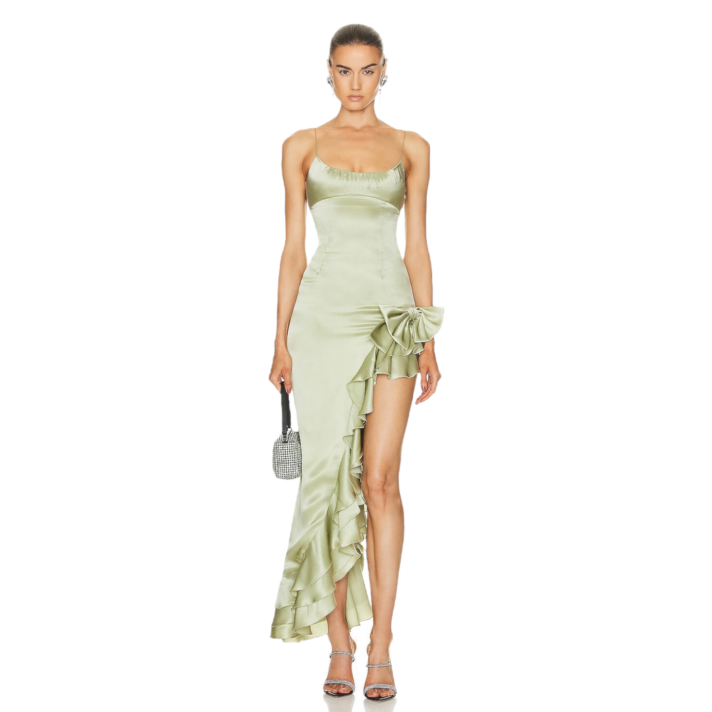 Alessandra Rich Ruffle Gown in Olive Green