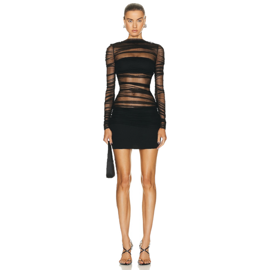 Christopher Esber Semblance Tulle Overlay Dress in Black