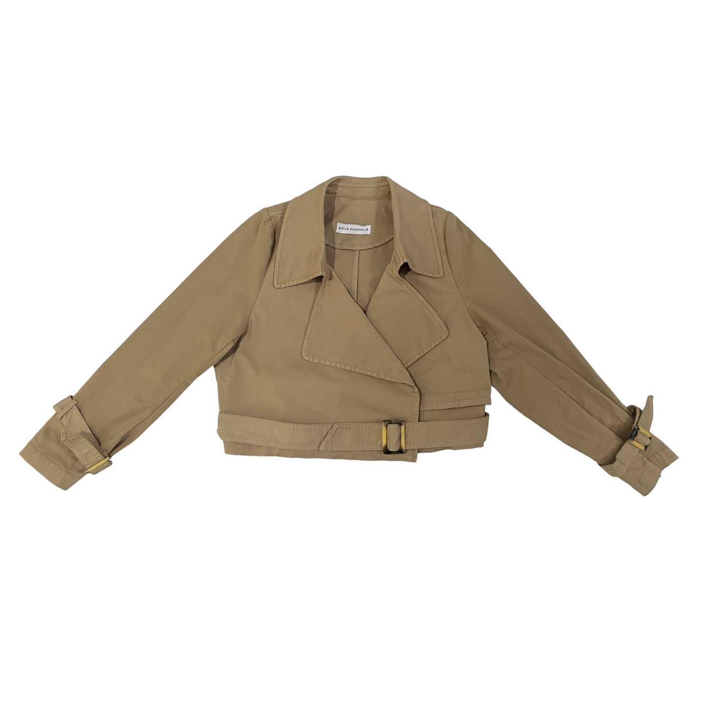 NOUR HAMMOUR Hatti Cropped Canvas Trench Jacket in Khaki