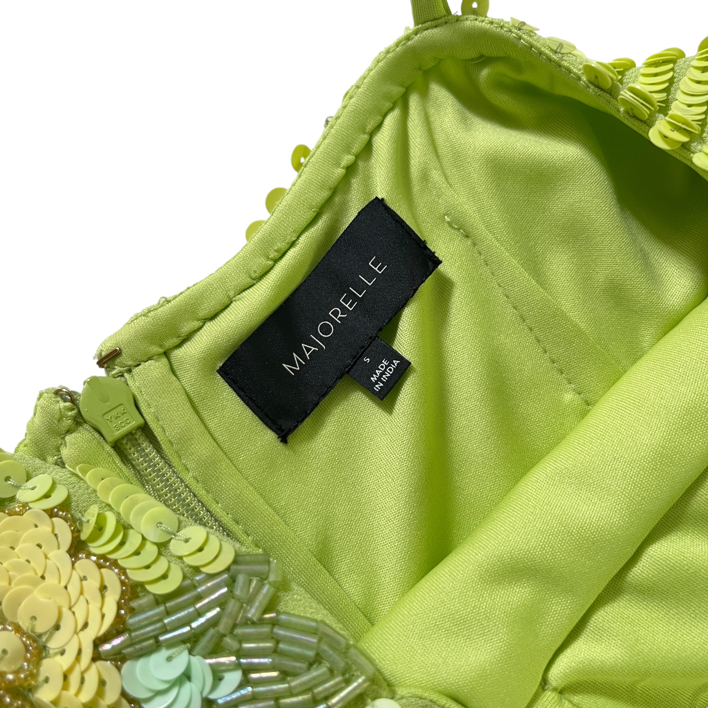 MAJORELLE Cal Embellished Mini Dress in Lime Green