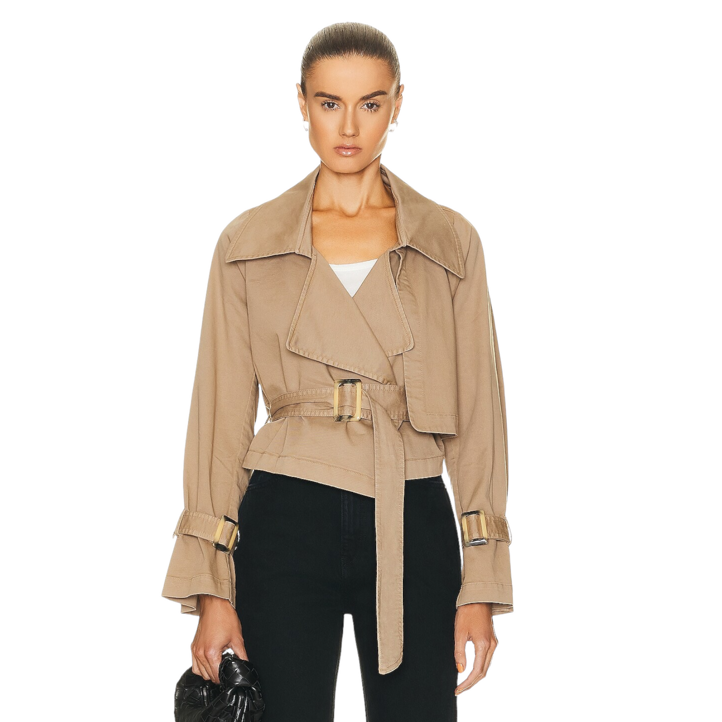 NOUR HAMMOUR Hatti Cropped Canvas Trench Jacket in Khaki