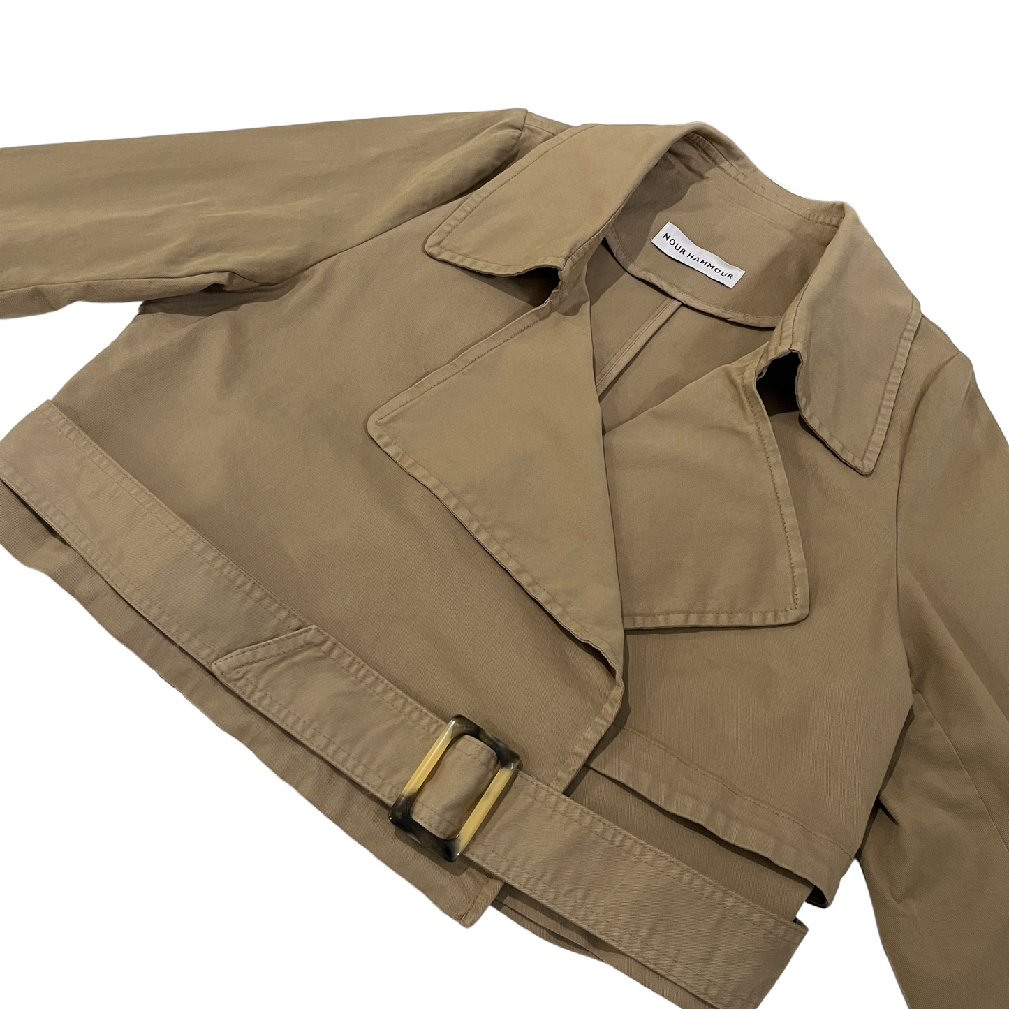 NOUR HAMMOUR Hatti Cropped Canvas Trench Jacket in Khaki