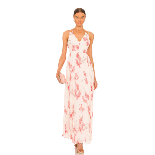 BCBGMAXAZRIA Tossed Poppies Maxi Dress in Sheer Pink Combo