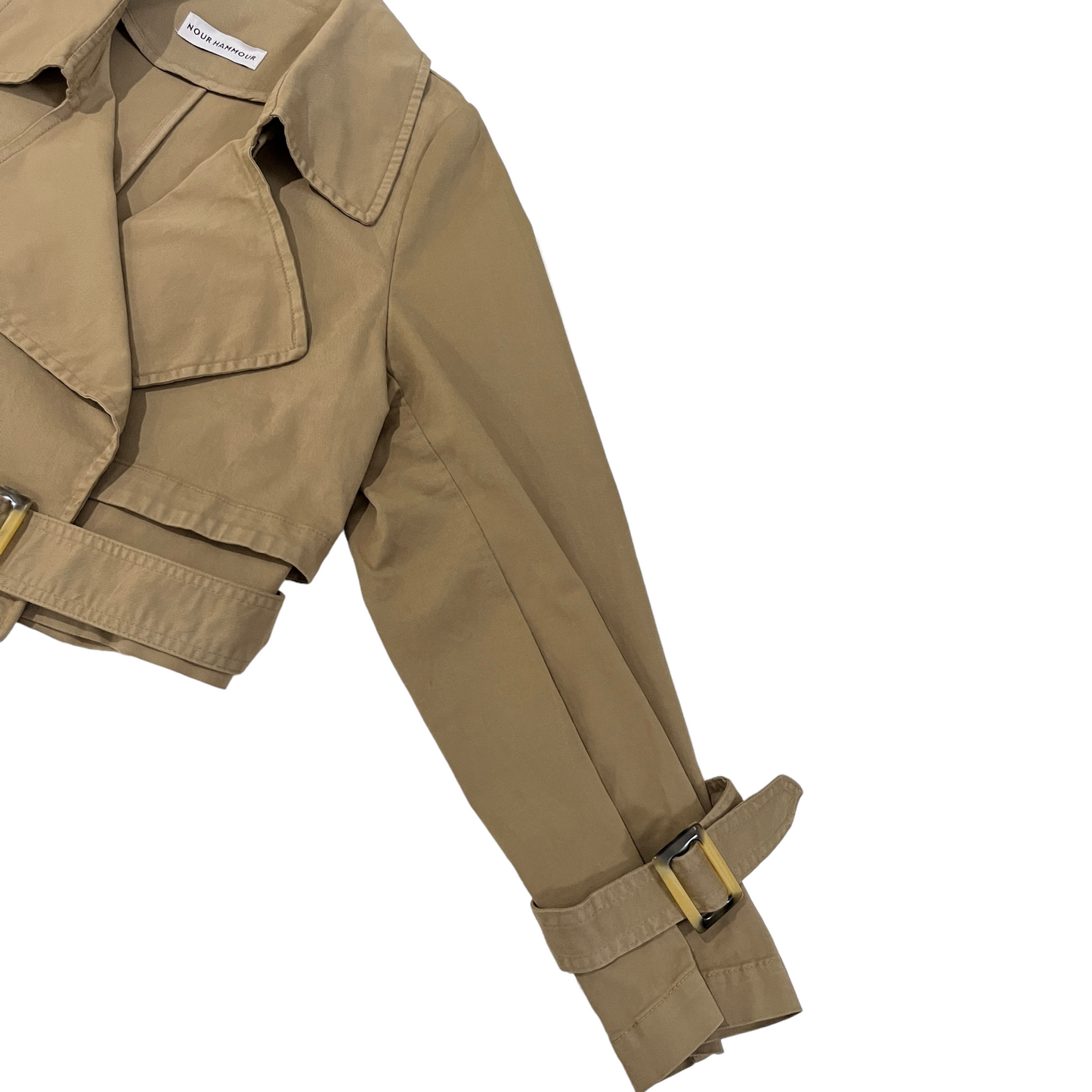 NOUR HAMMOUR Hatti Cropped Canvas Trench Jacket in Khaki