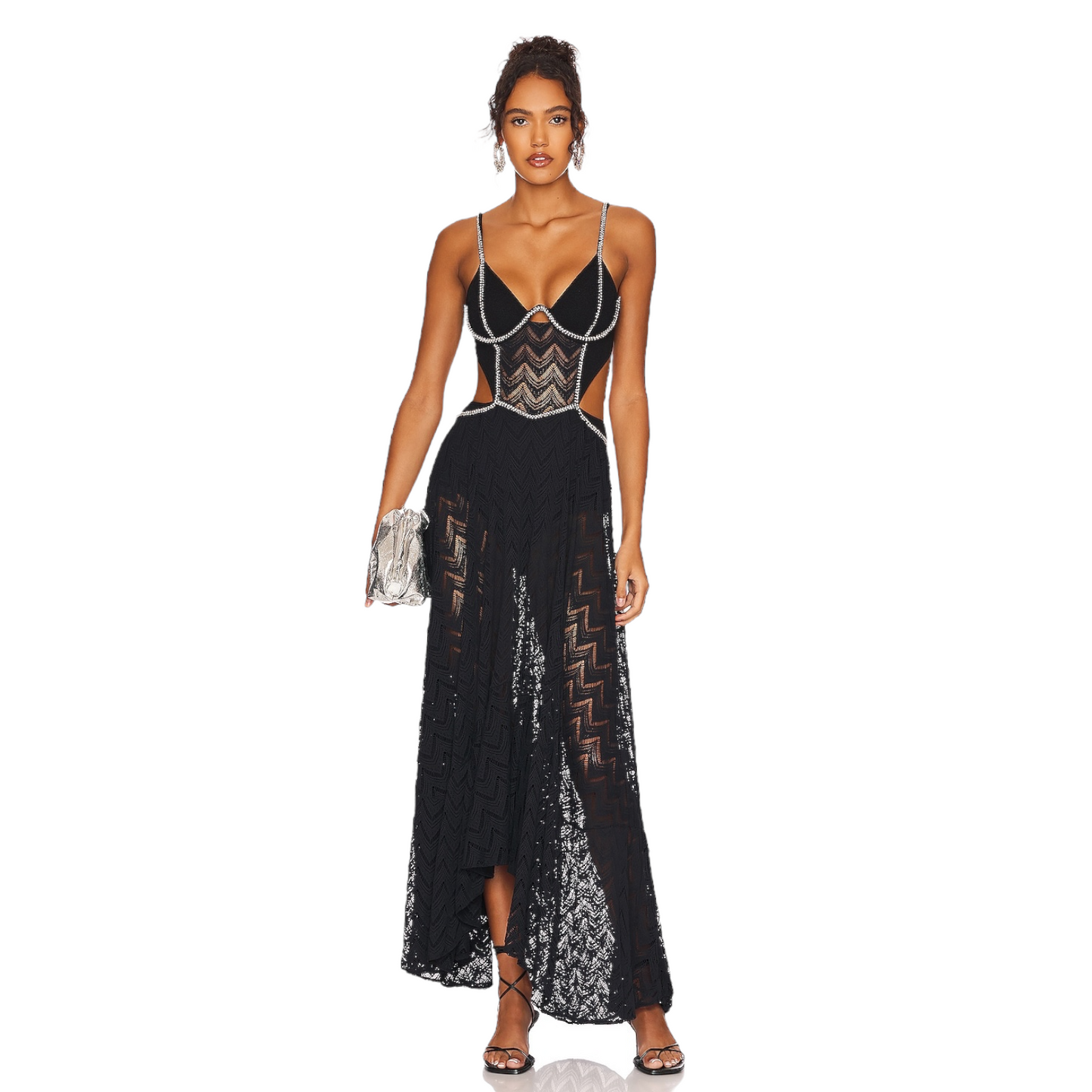 PatBO x Alessandra Ambrosio Hand Beaded Bustier Maxi Dress in Black