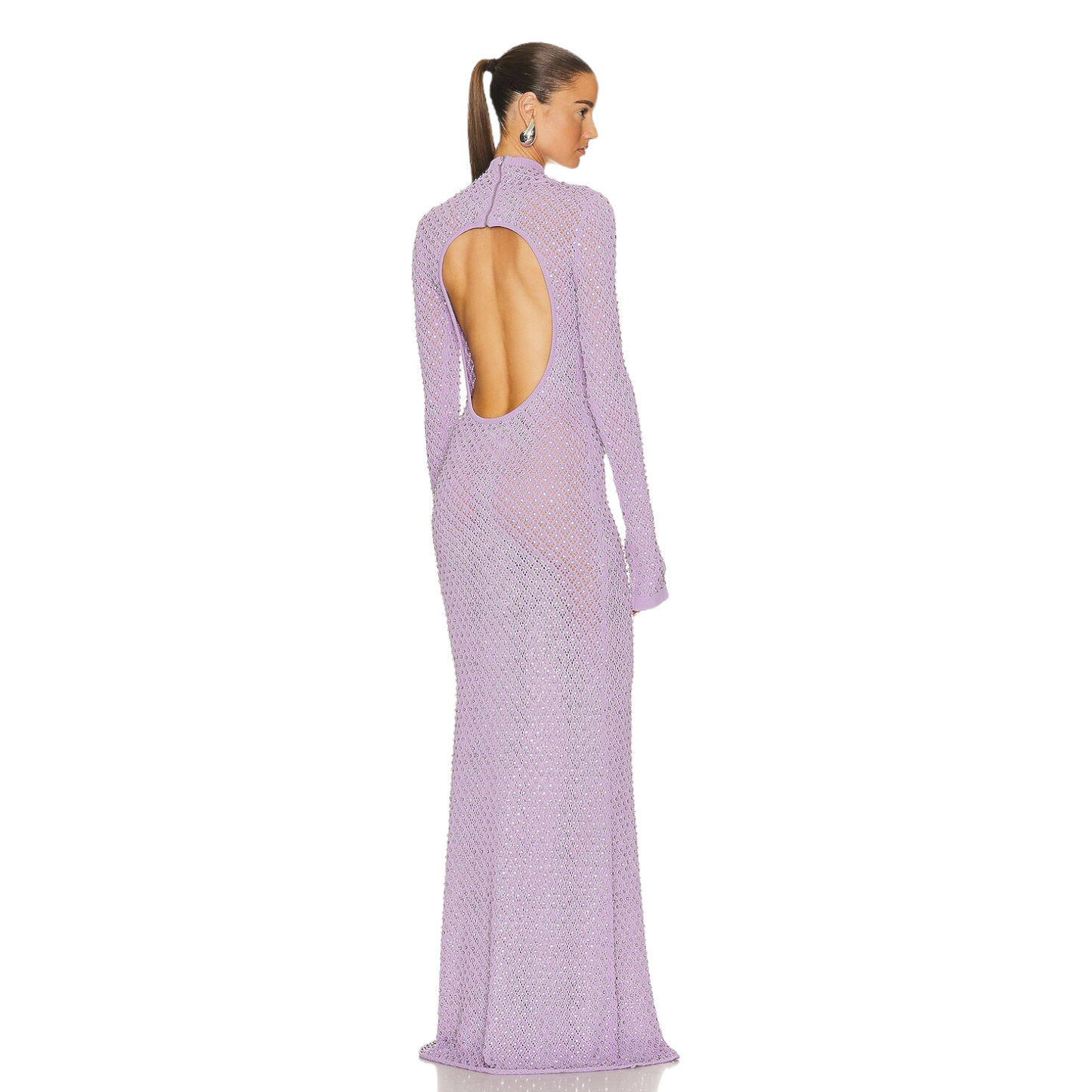 David Koma Crystal Embroidered Knit Gown in Lilac