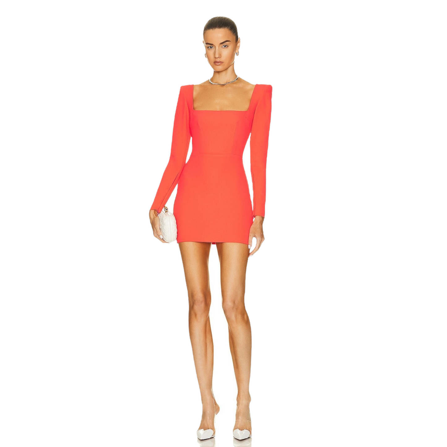 Alex Perry Aaron Portrait Long Sleeve Mini Dress in Strawberry