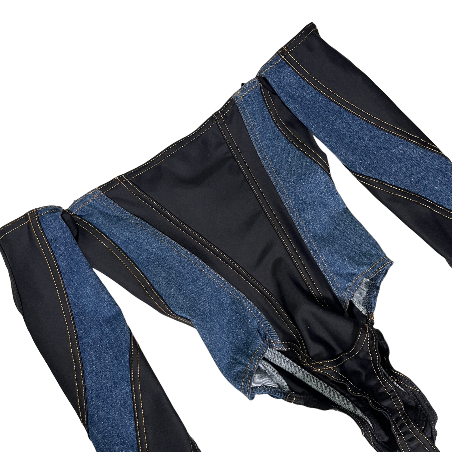 Mugler Corset Bodysuit in Medium Blue & Black