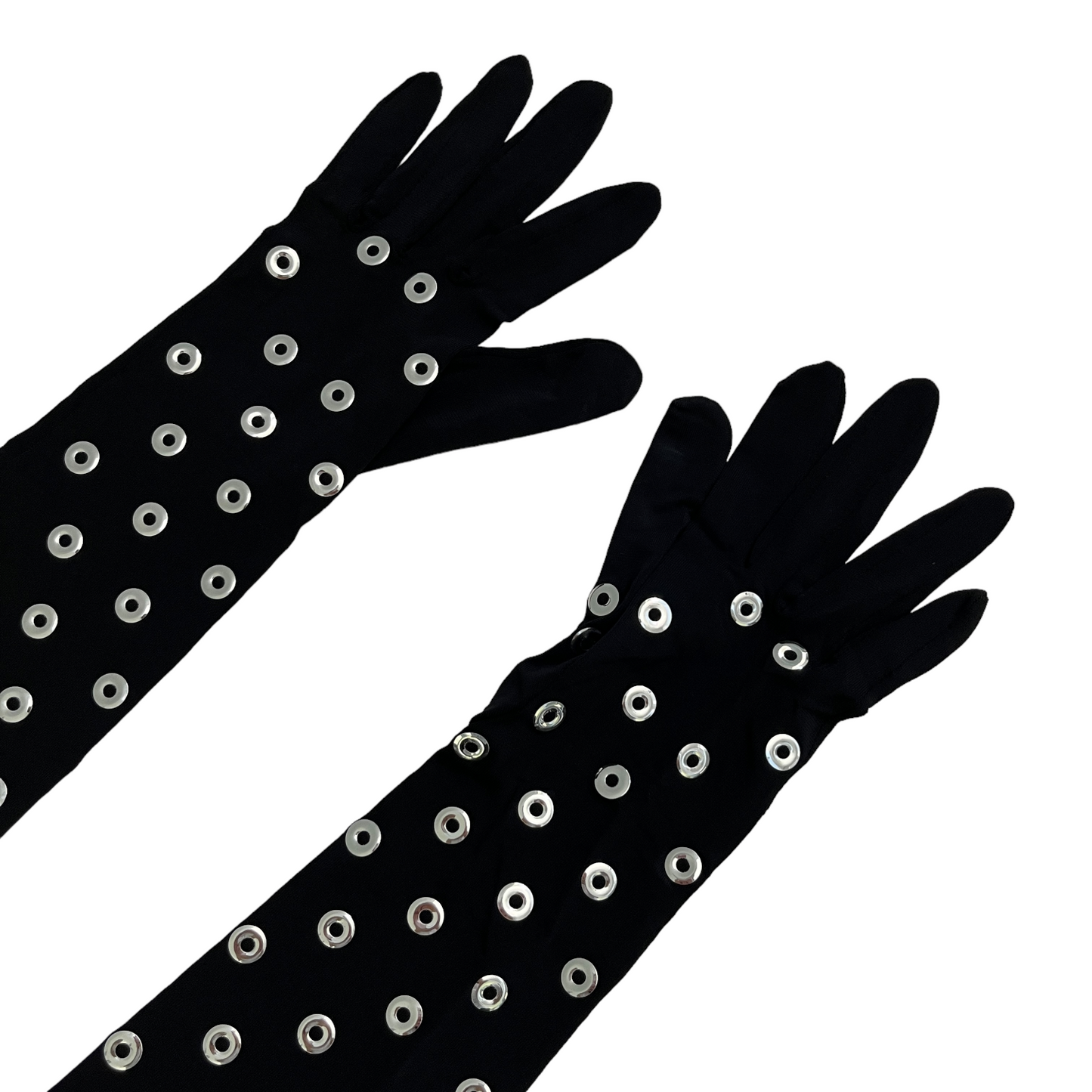 ALAÏA Eyelet Gloves in Noir & Argent
