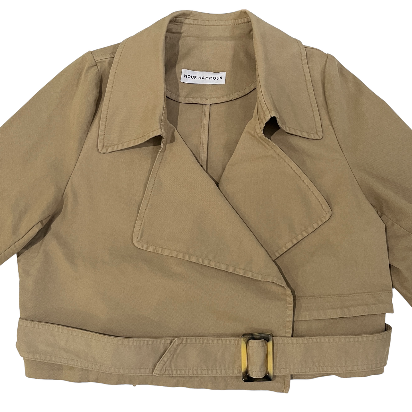 NOUR HAMMOUR Hatti Cropped Canvas Trench Jacket in Khaki