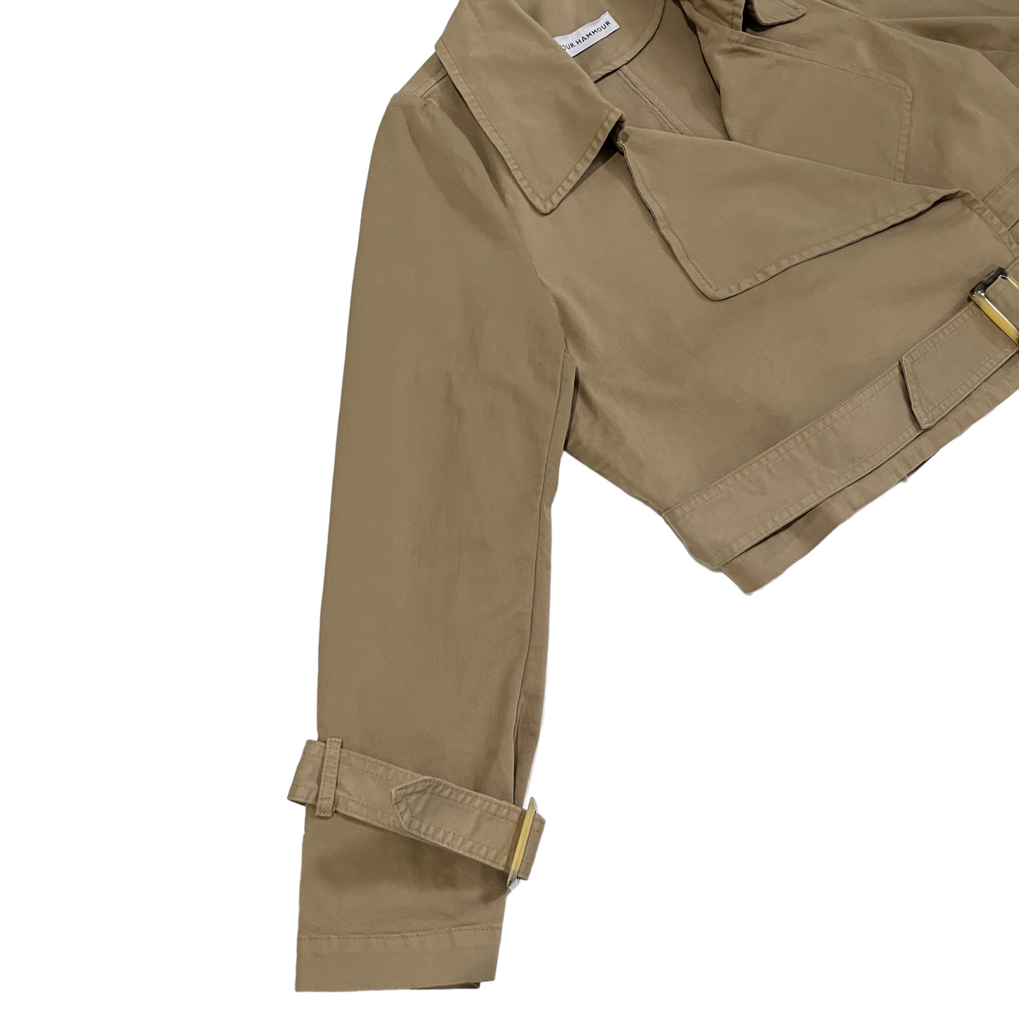 NOUR HAMMOUR Hatti Cropped Canvas Trench Jacket in Khaki