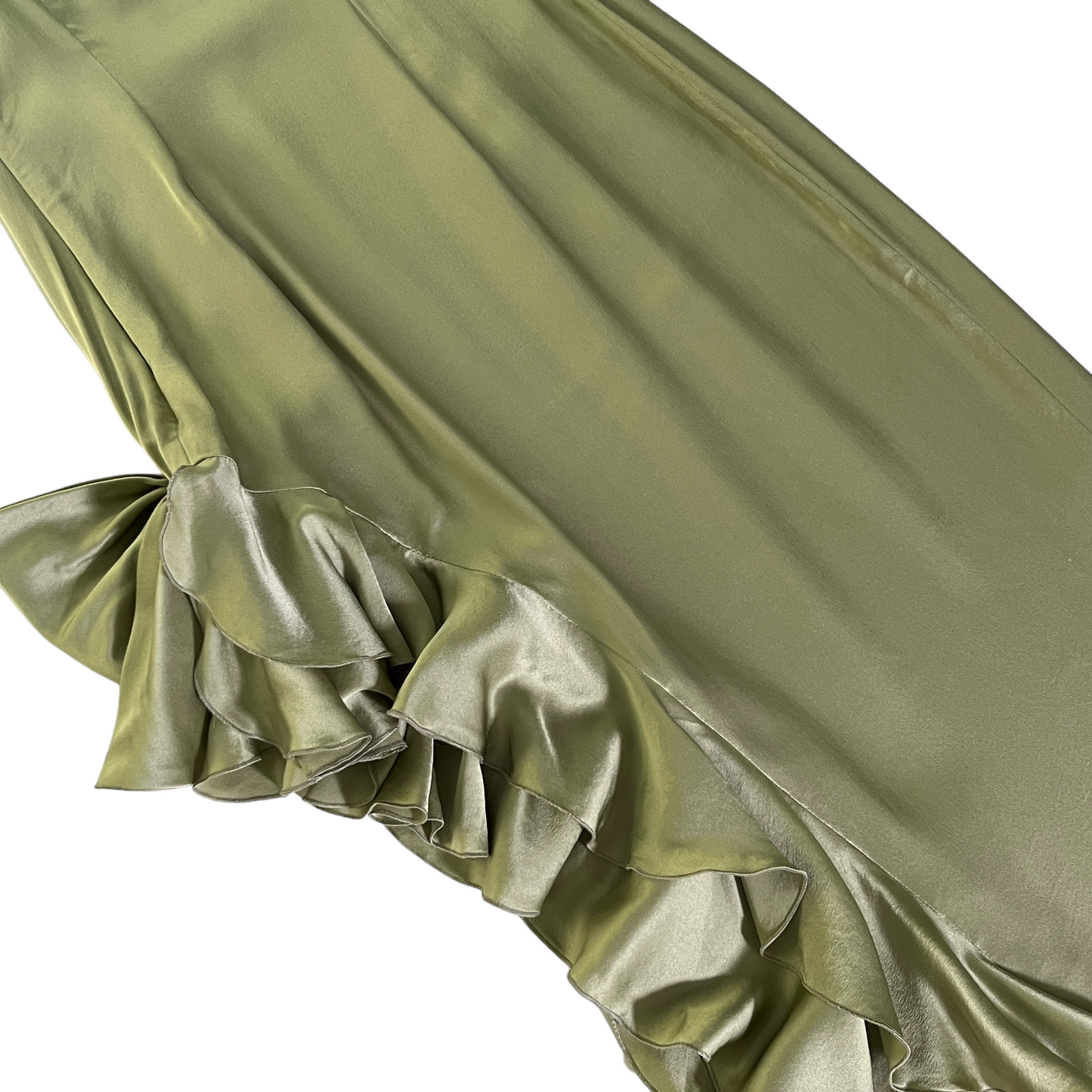 Alessandra Rich Ruffle Gown in Olive Green