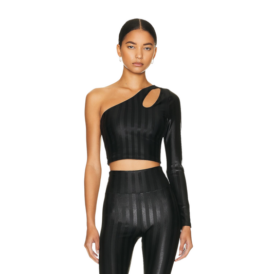 KORAL Janie Infinity One Shoulder Top in Black Stripe