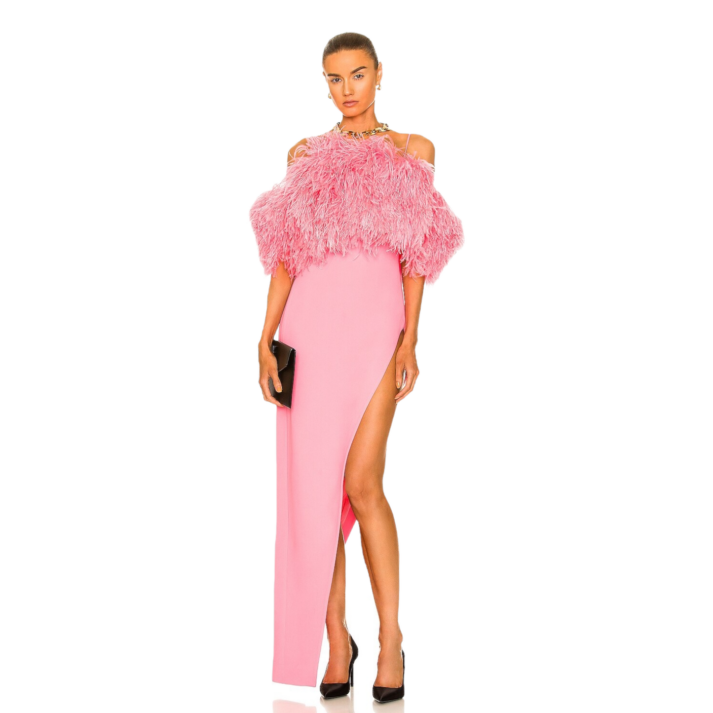 David Koma High Slit Feather Bra Dress in Pink