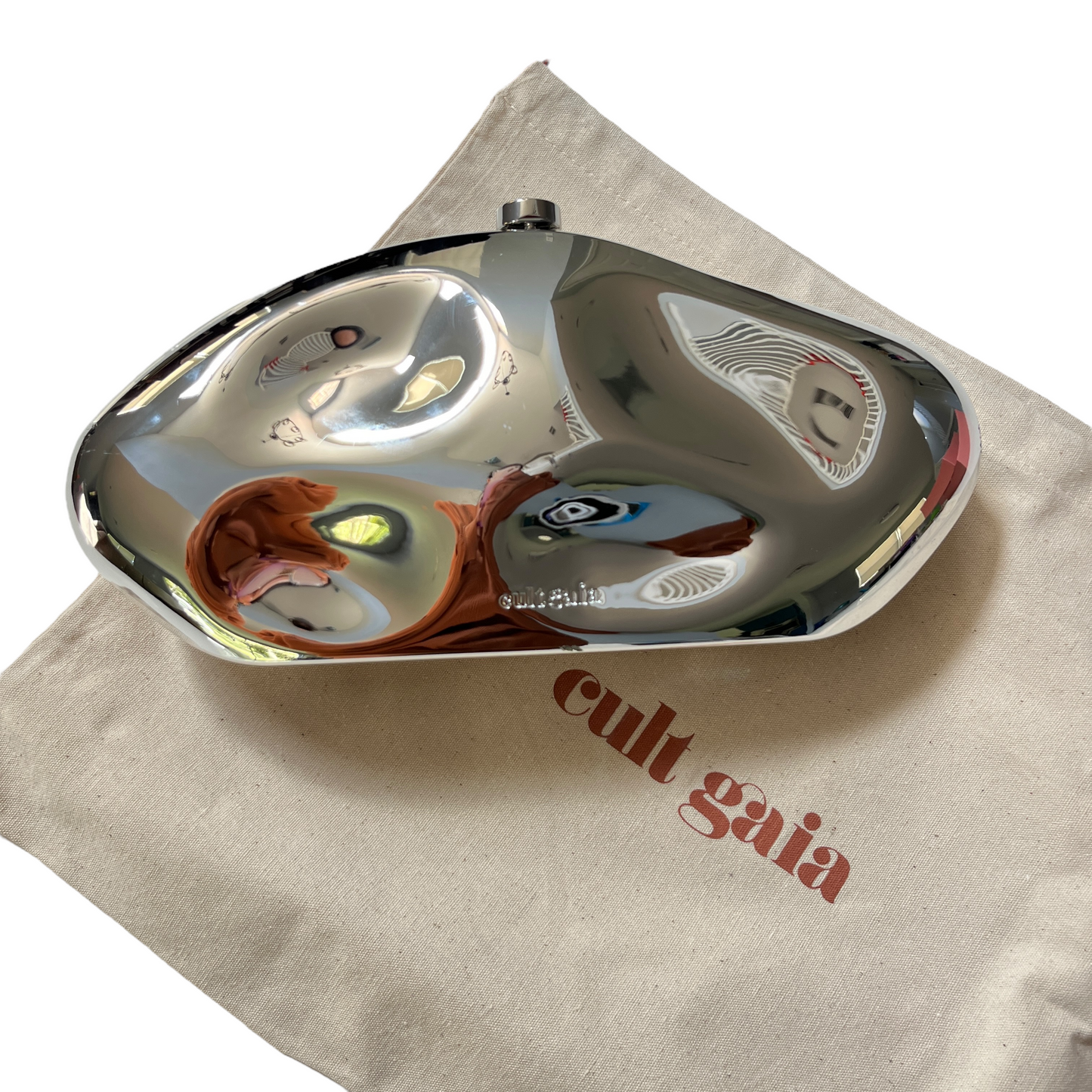 Cult Gaia The Caldera Clutch in Shiny Silver