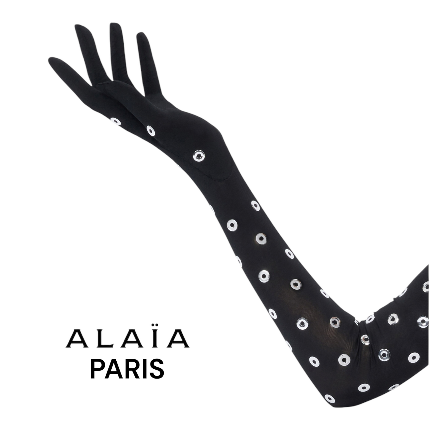 ALAÏA Eyelet Gloves in Noir & Argent