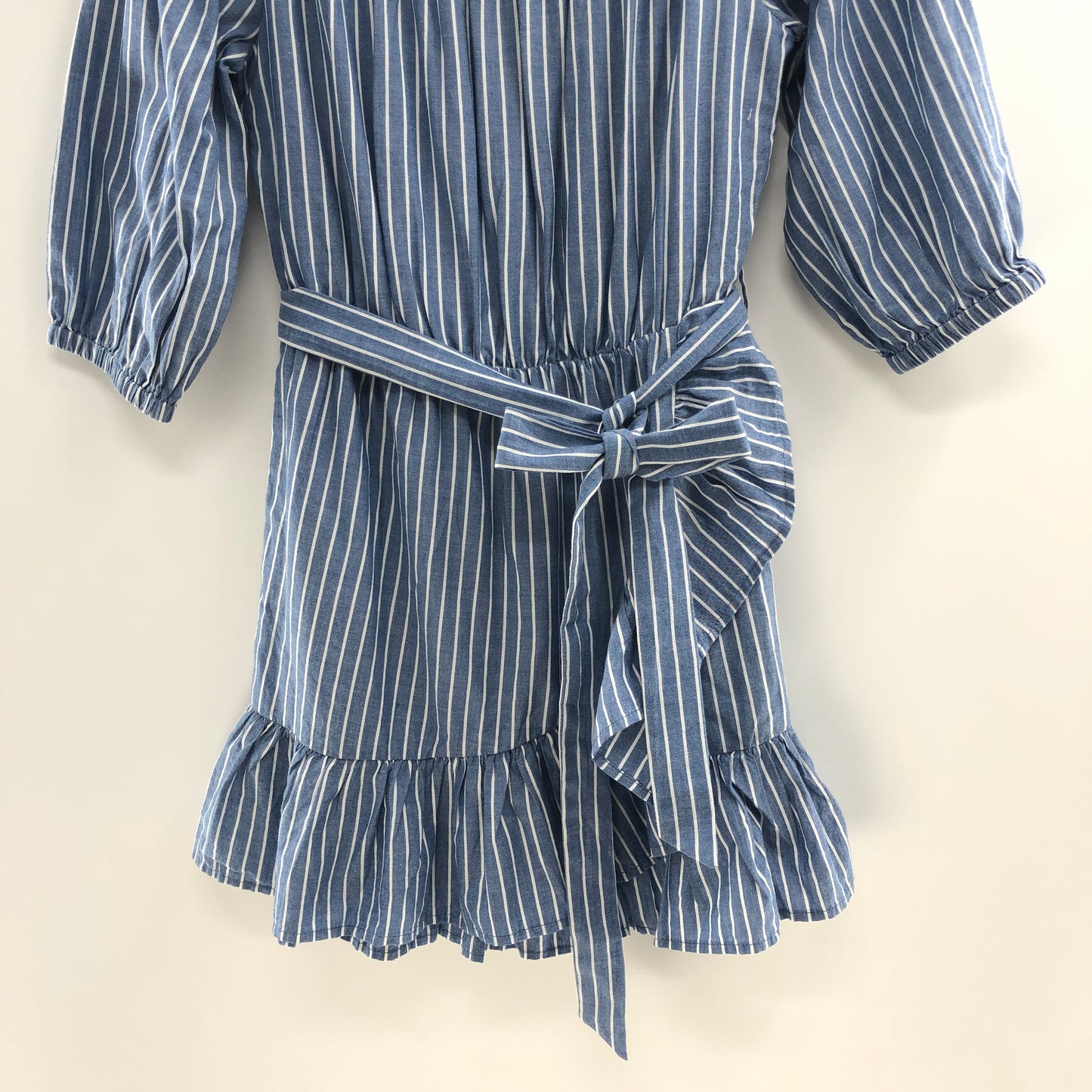 Tularosa Maida Ruffle Dress in Blue & White Stripe S