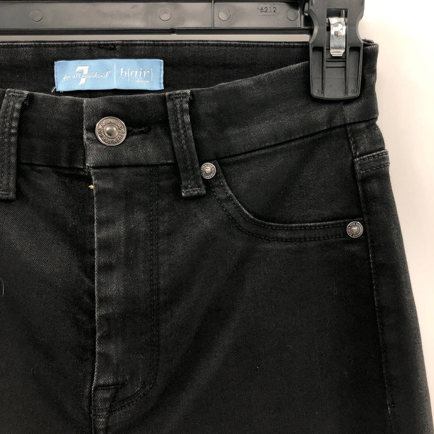 7 For All Mankind The High Waist Ankle Skinny With Faux Pockets in Black Coated
