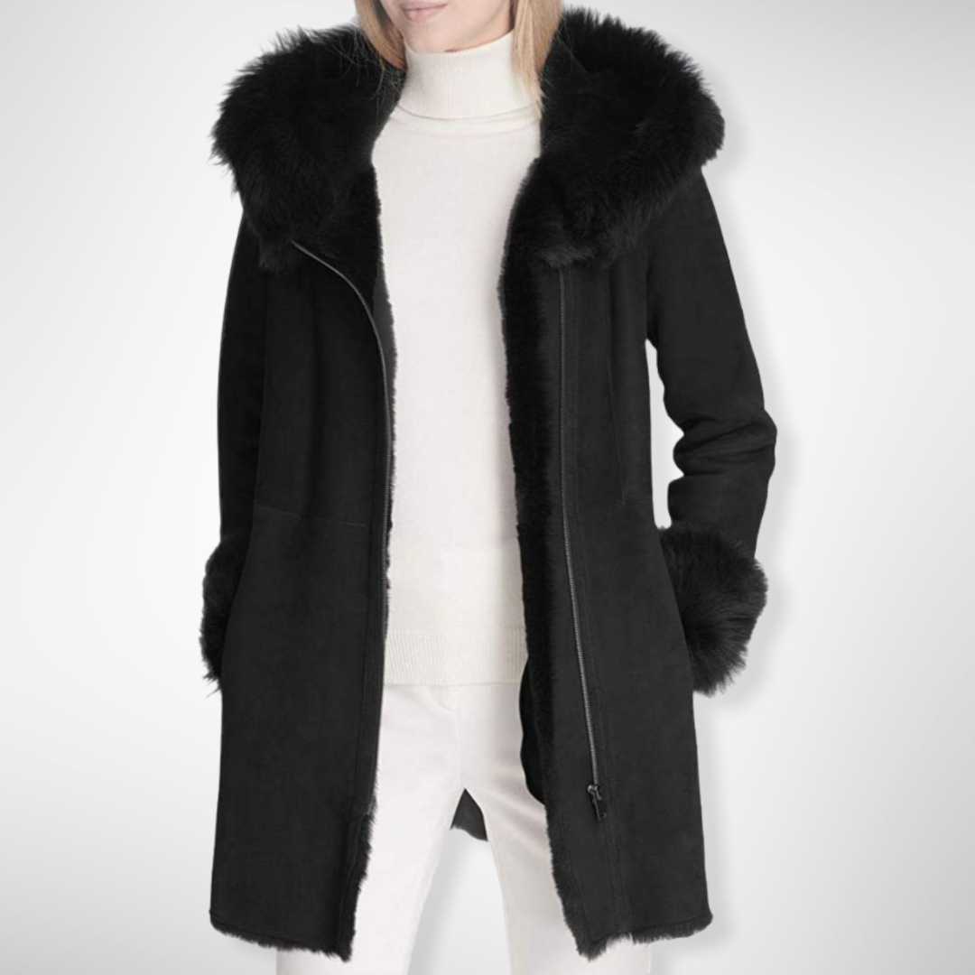 100% Shearling Lamb Zipper Coat Calvin Klein - Size XS.