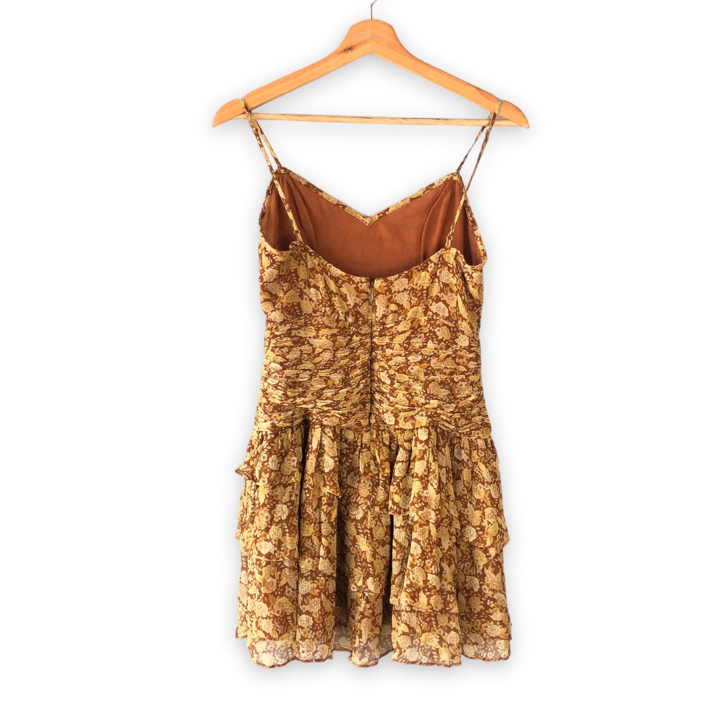 Shona Joy Sunset Ruched Mini Dress in Turmeric Multi Upcycled - Modified