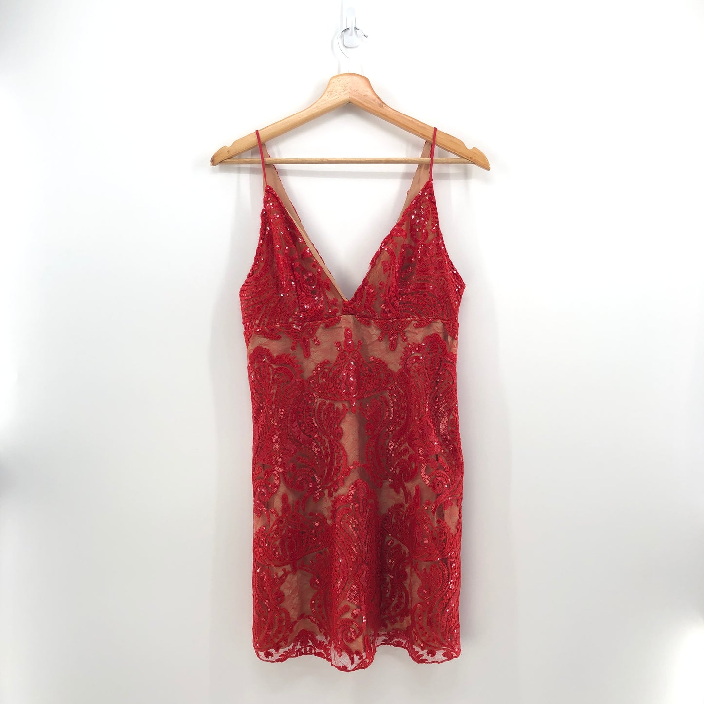 Free People Night Shimmers Lace Sequined D Red