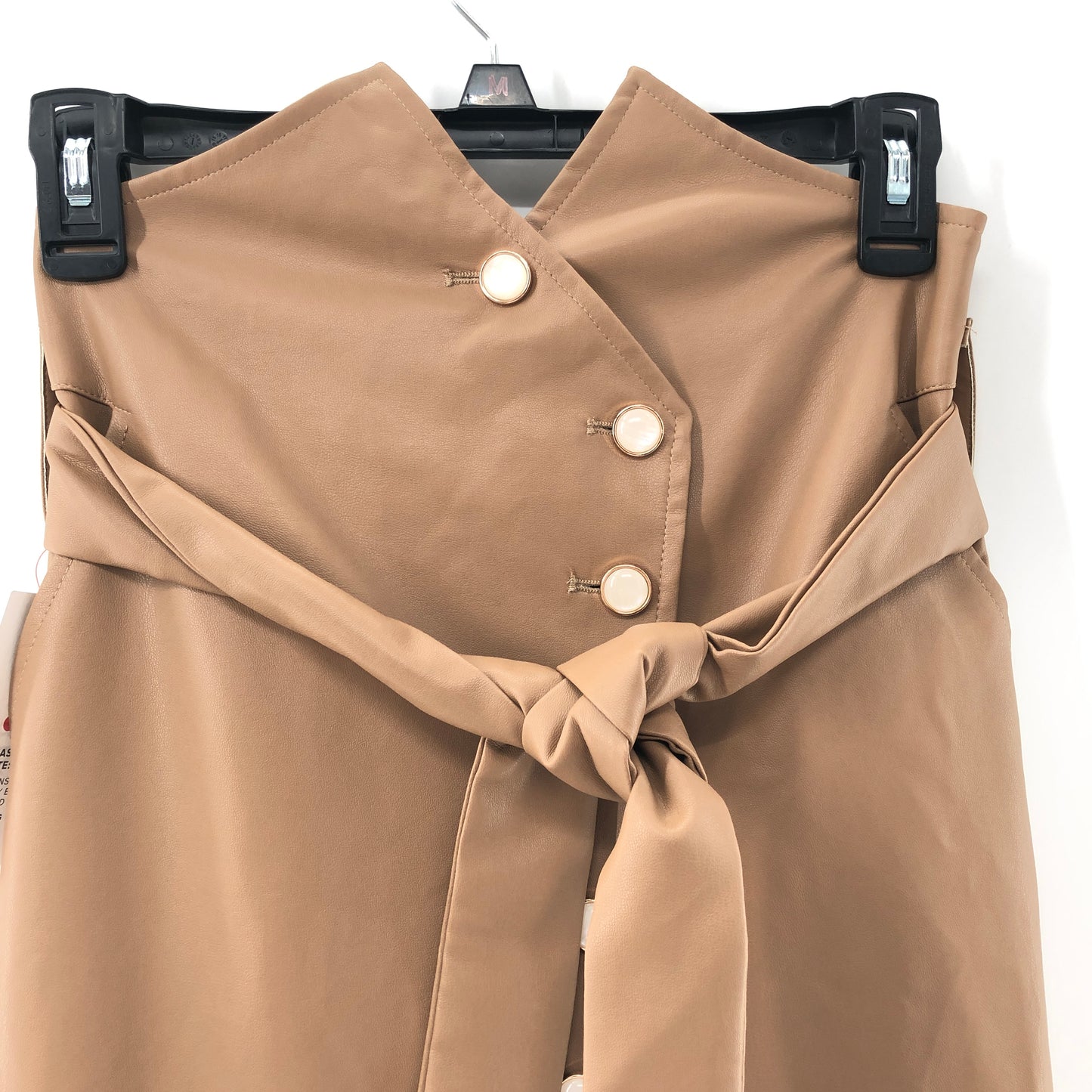 Bardot Tie Waist Skirt in Tan / replaced buttons