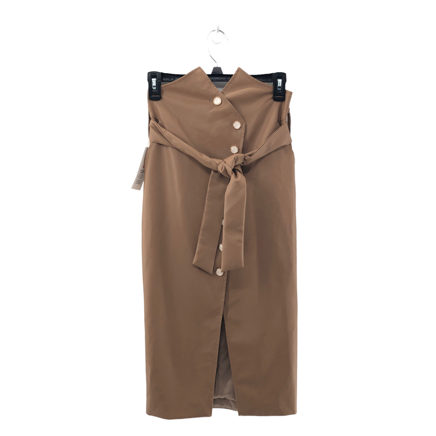 Bardot Tie Waist Skirt in Tan / replaced buttons