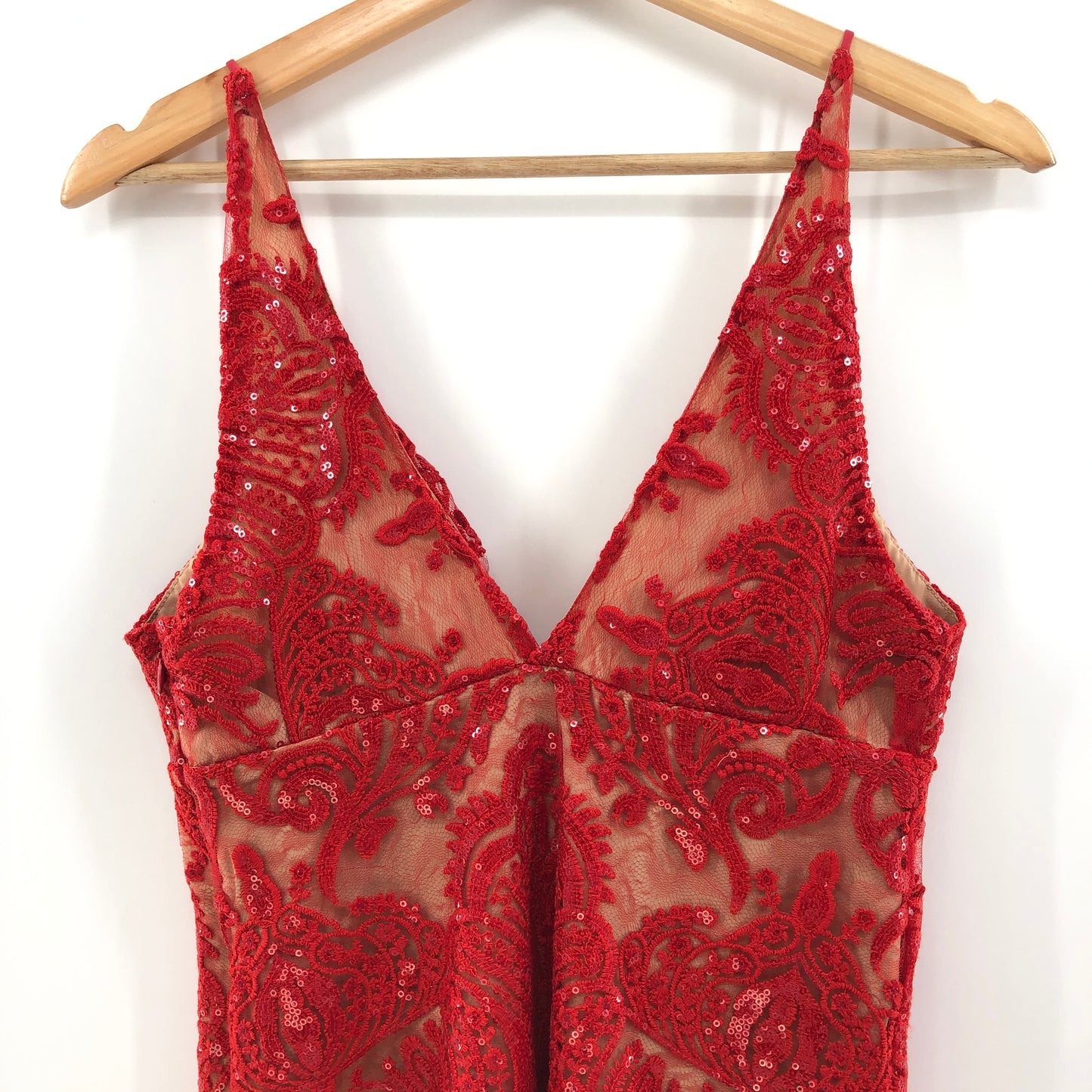 Free People Night Shimmers Lace Sequined D Red